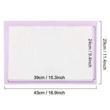 Cat litter box pad dimensions: 43cm x 39cm, purple outline
