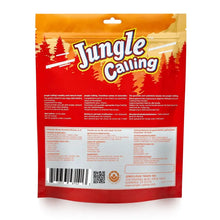 Jungle Calling chicken wrap knotted bones dog chew package, red and white bag