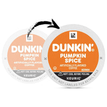 Dunkin Pumpkin Spice Keurig K-Cup pod label circles with roast and safety icons