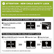 Microwave child safety lock instruction card with step-by-step diagrams