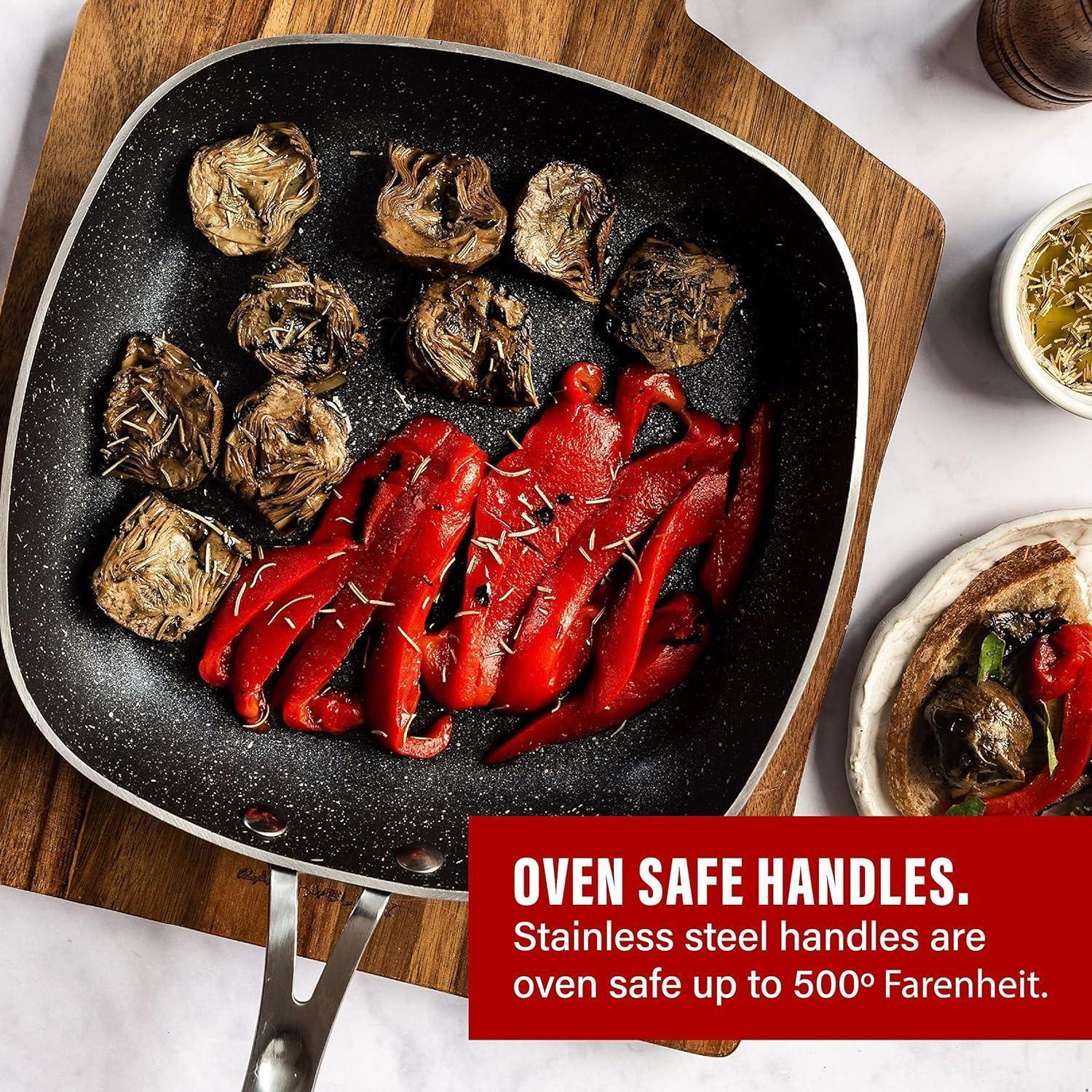 Granitestone 11" Shallow Square Frying Pan Nonstick Skillet, Scratchproof Diamond Infused Coating, No-warp Mineral-enforced Cookware Dishwasher Oven Safe Kitchenware - As Seen On TV