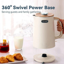 Cream electric kettle on 360-degree swivel power base