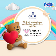 Grisi PETA animal test–free badge graphic with Ricitos de Oro logo