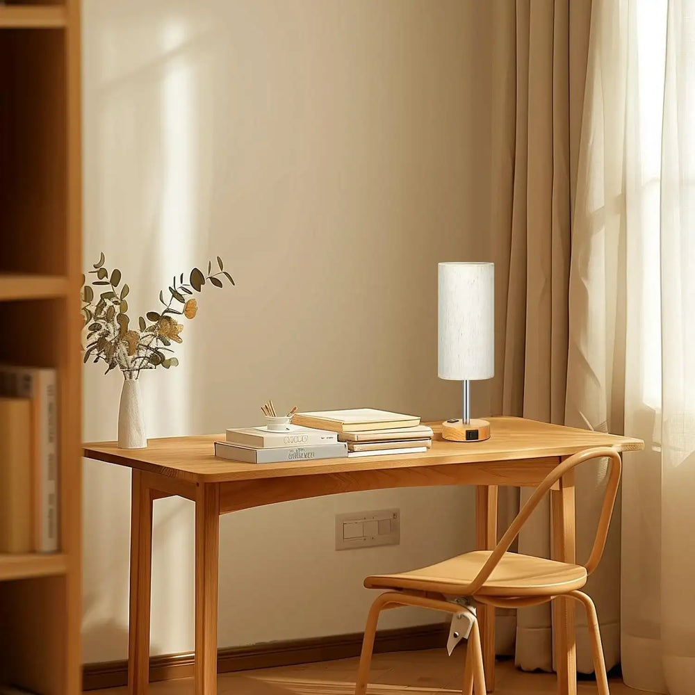 2PCS Small Touch Control Table Lamps for Bedroom, 3 Way Dimmable Bedside Lamp with USB C+A Fast Charging Ports, Nightstand Lamp for Office, Living Room, Reading, Bulbs Included, Wood