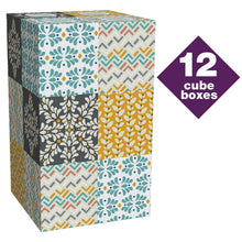 Facial tissue cube boxes set, 12 boxes with geometric and floral patterns