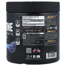 Back of blue raspberry creatine powder tub showing supplement facts and directions