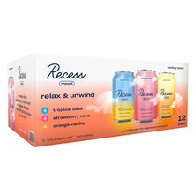 Recess Mood sparkling water variety pack carton with three flavors and 12 cans