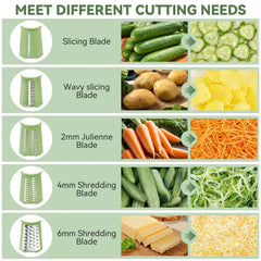 Pukomc Rotary Cheese Grater with Handle- 5 Blades, Suction Base, Mandoline Slicer & Veg Shredder with Blade Storage Box(Green)