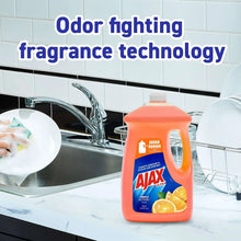 Ajax Ultra orange triple action dishwashing liquid bottle on kitchen counter
