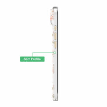 Slim clear phone case with pink floral print and raised edge protection