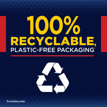 Rayovac Fusion AA alkaline batteries, recycling-themed packaging design with recycle symbol
