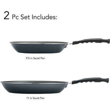 Two-piece saute pan set with two gray pans, 9.5 in and 11 in