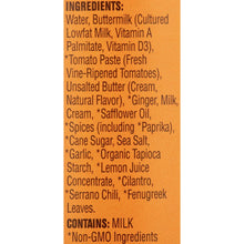 Ingredients panel for butter masala simmer sauce, including butter and spices