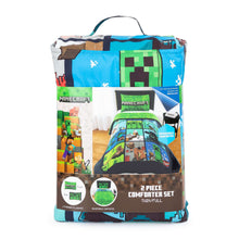 Packaged Minecraft 2-piece comforter set showing blue-and-green front design