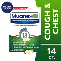 Mucinex DM 12-Hour Expectorant & Cough Medicine Tablets, 14 Count