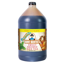 Aunt Bertie's Sweet Tea Concentrate in a one-gallon jug with a screw cap and illustrated label.