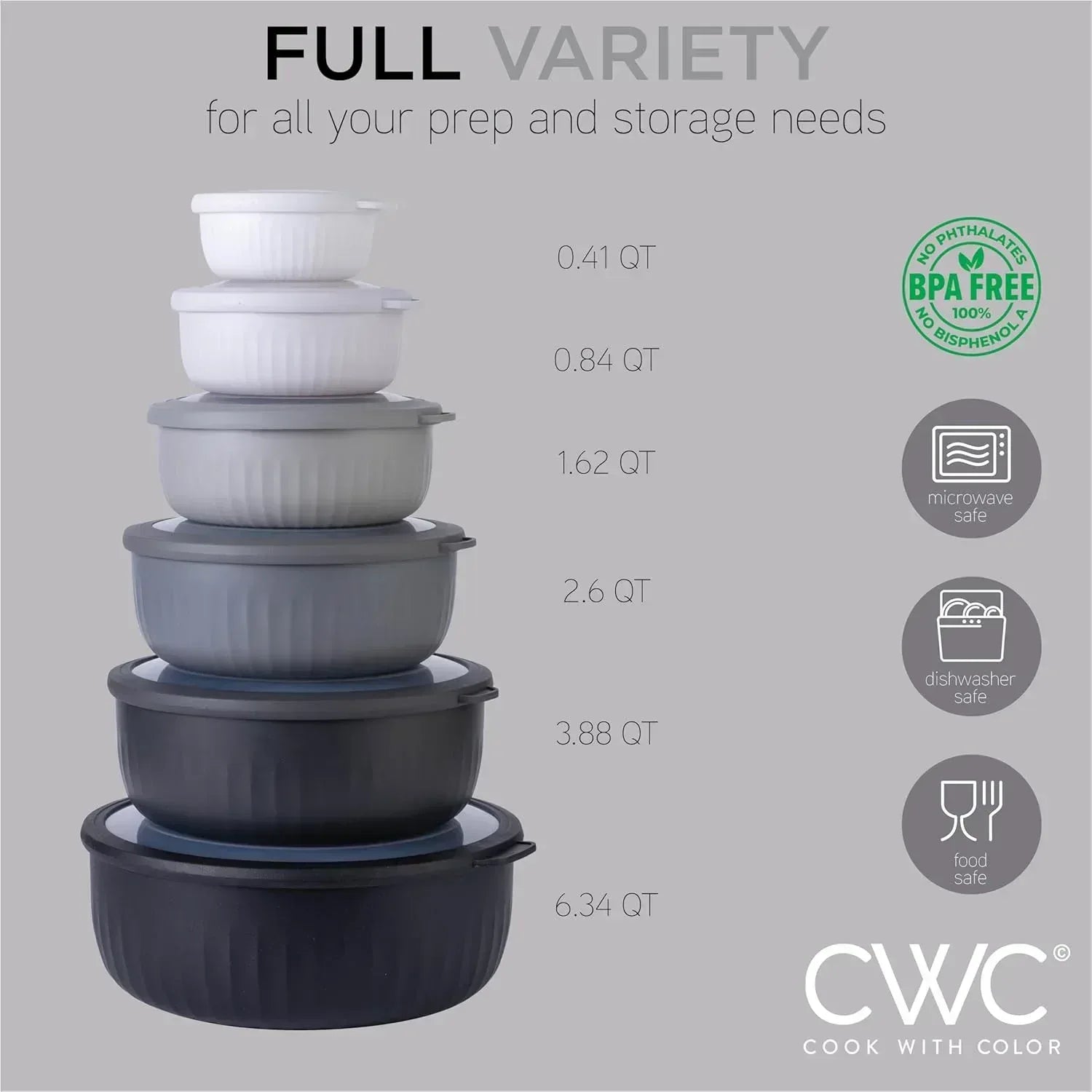 COOK WITH COLOR Meal Prep Containers Wide Mixing Bowls Food Storage Containers with Lids