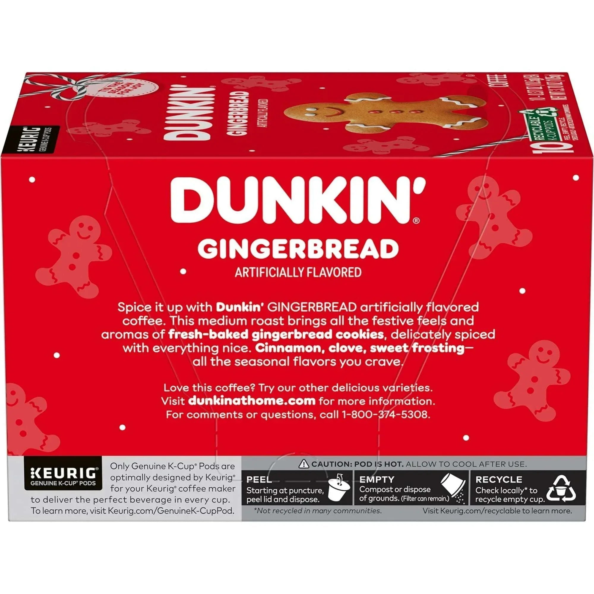 Dunkin’ Gingerbread Artificially Flavored Coffee, K Cup Pods, 10 Ct.
