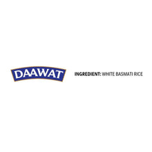 Daawat logo with ingredient line: white basmati rice