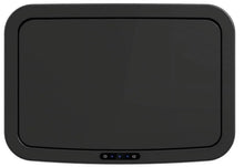 Black lid of an automatic trash can with front sensor panel and indicator lights