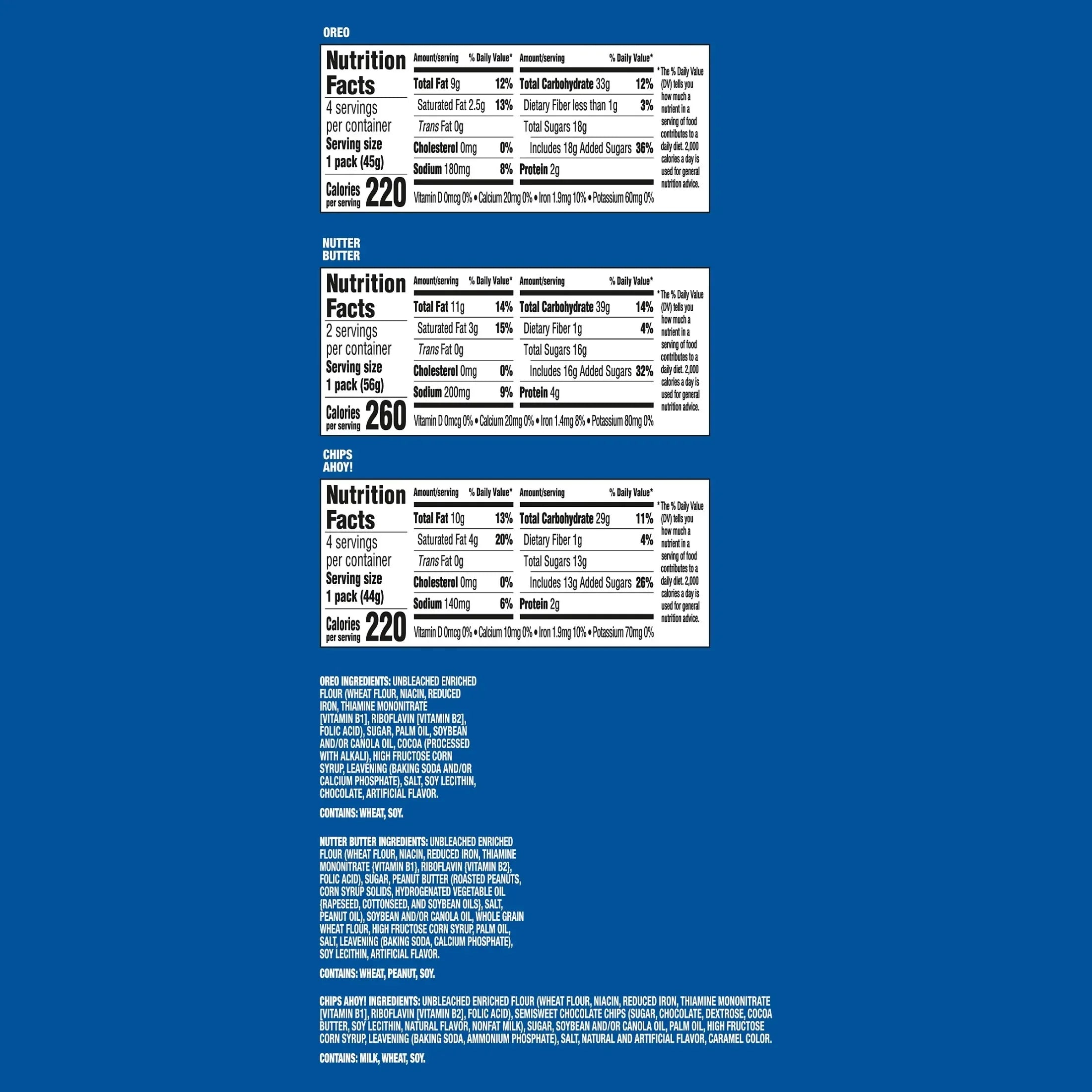 Nabisco Cookie Variety Pack, OREO, Nutter Butter, CHIPS AHOY!, 10 Snack Packs (4 Cookies Per Pack)