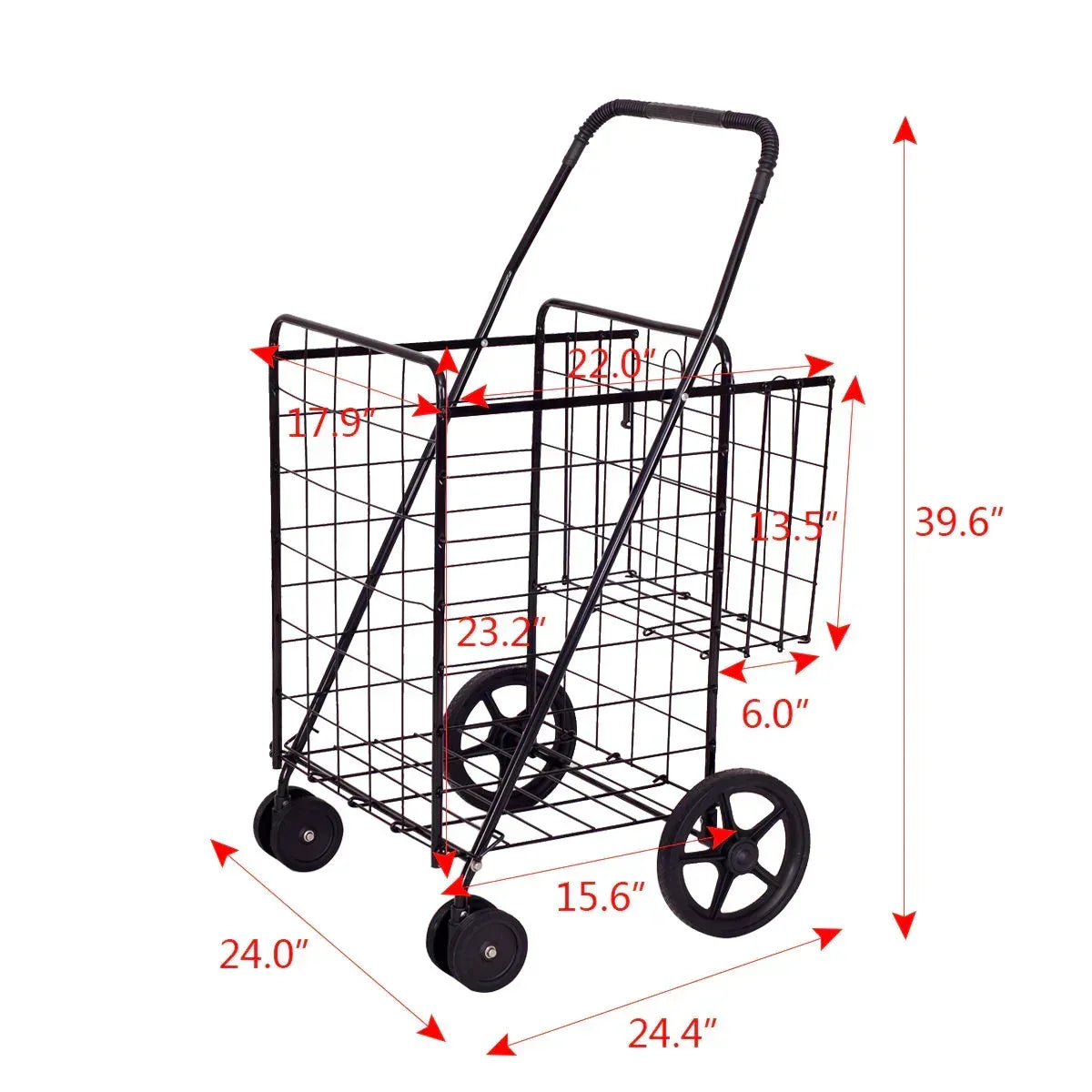 Costway Folding Shopping Cart Jumbo Basket Grocery Laundry with Swivel Wheels Black