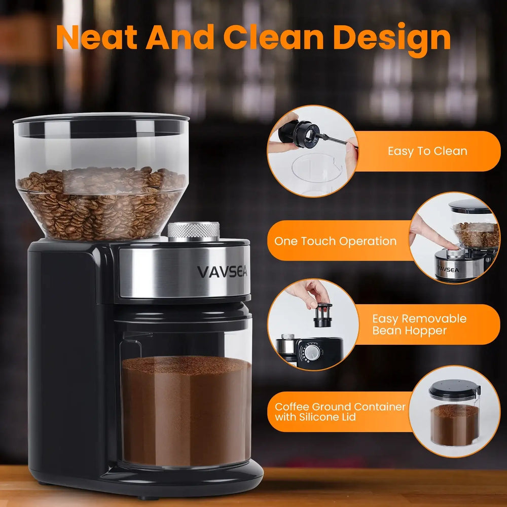 VAVSEA Burr Coffee Grinder, Electric Coffee Bean Grinder with 18 Precise Grind Settings, 3-18 Cup, for Espresso/Drip/Pour over/Cold Brew/French Press