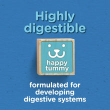 Dog food digestive health icon with happy tummy badge