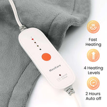 Wired heating pad controller with indicator lights on gray fabric