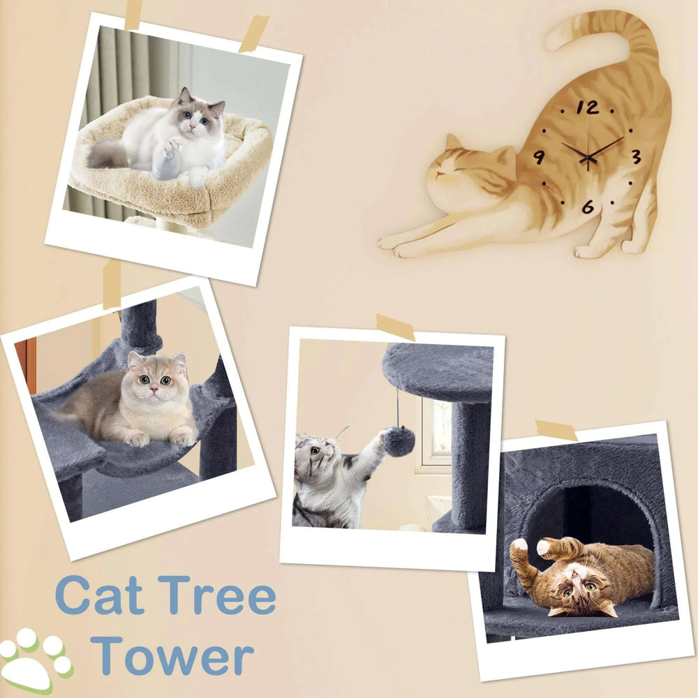 EDX 44" Cat Tree Tower for Indoor Cats, Multi-Level Durable Climbing Tower, Pet House with Natural Sisal Scratching Post, Cozy Condo, Extended Platform, Kitten Toy and Hammock, Beige - USA MEGA SHOP