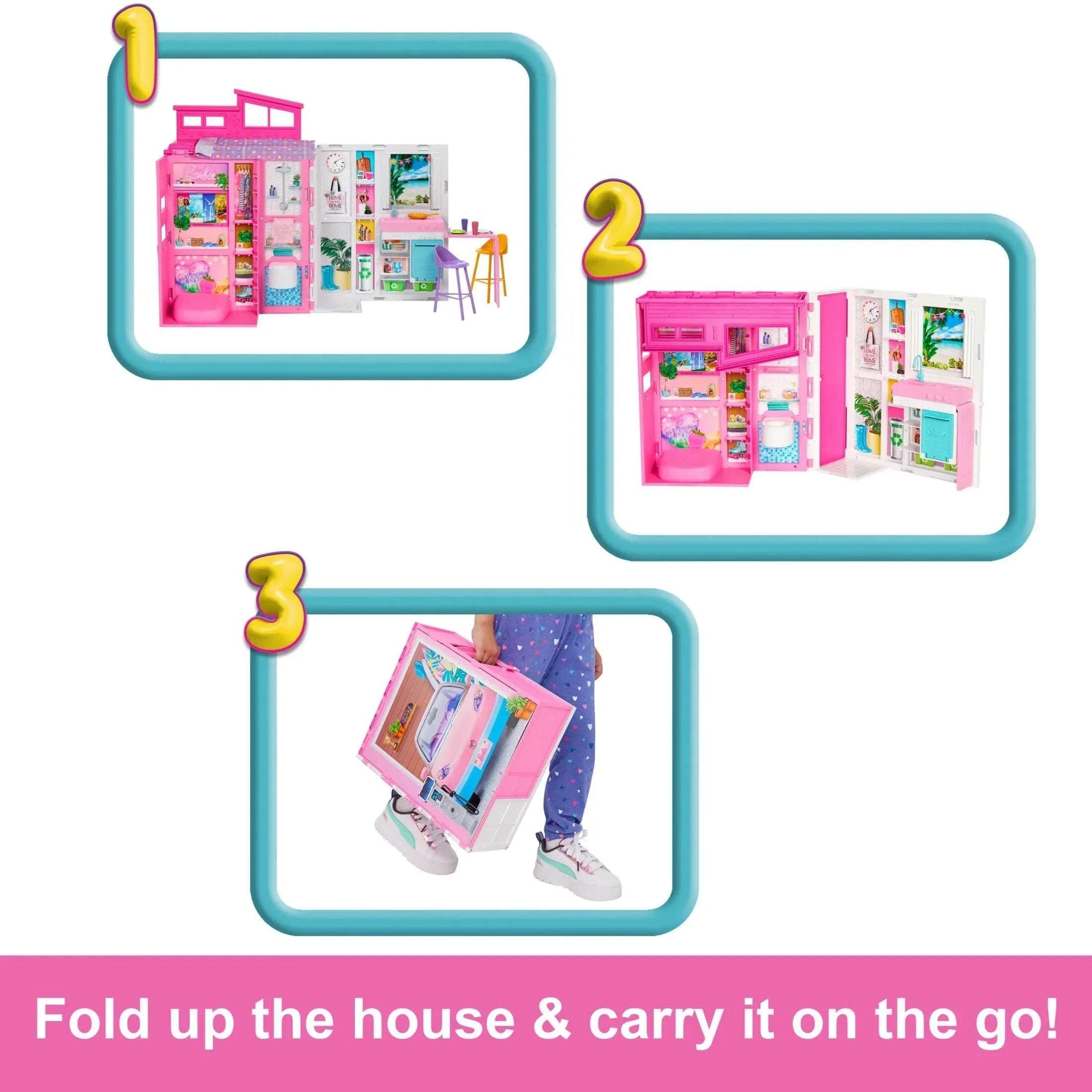 Barbie Getaway House, Doll House Playset with 4 Play Areas, 2 Chairs, 360-Play & Accessories - USA MEGA SHOP