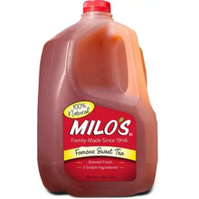 Milo's sweet tea 1-gallon jug with red cap and front branding