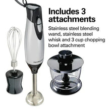 Immersion hand blender kit with blending wand, whisk, and 3-cup chopping bowl