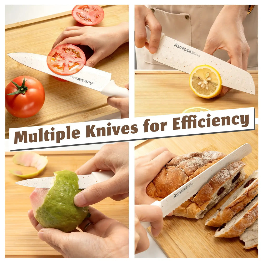 Astercook Knife Set, 17 Pieces Kitchen Knife Sets with Anti-Rust Coating & Built-in Sharpener, High Carbon German Stainless Steel Knives Block Sets, Dishwasher Safe, Perfect Holiday Gifts for Kitchen