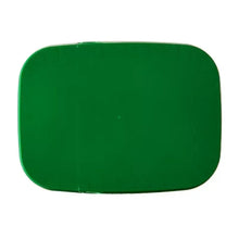 Dishwasher pacs tub lid, smooth green top with circular dispensing hole.