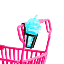 Barbie pink shopping cart with blue drink dispenser detail