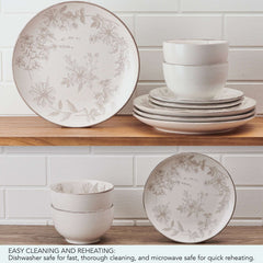 Pfaltzgraff Enchanted Bloom 12 Piece Stoneware Dinnerware Set Gray