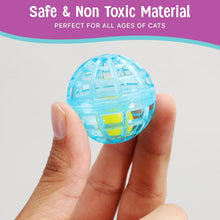 Blue lattice bell ball toy held in a hand, domed open-grid design
