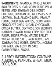 Granola bar ingredients and allergy information text panel