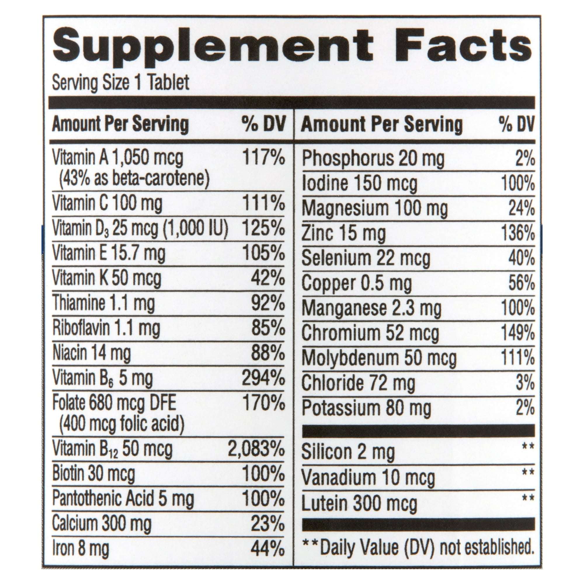 Equate Complete Multivitamin/Multimineral Supplement Tablets, Women 50+, 100 Count, Compare to Centrum® Silver® Women 50+