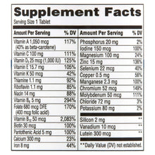 Supplement Facts nutrition panel for multivitamin tablets, serving size 1 tablet