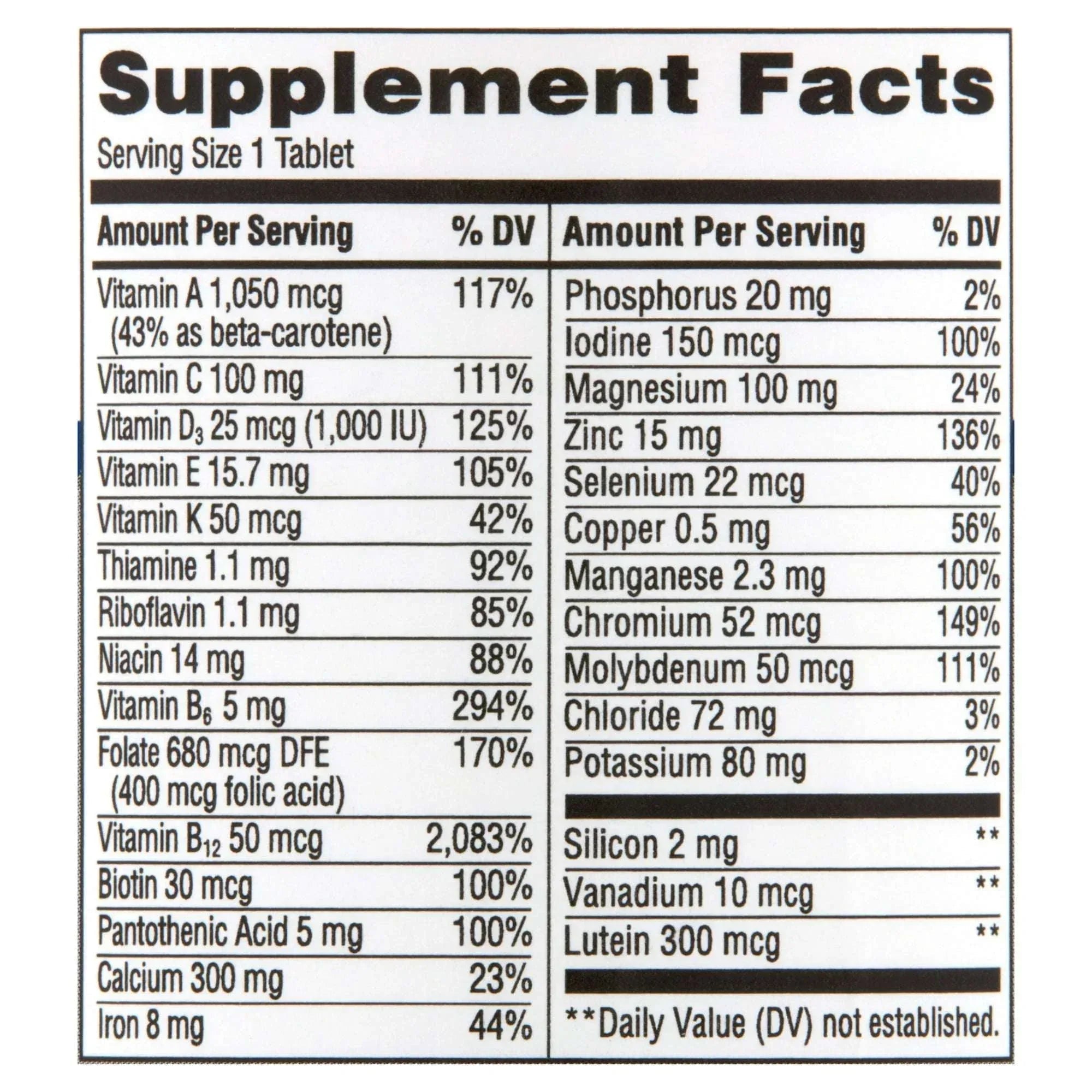 Equate Complete Multivitamin/Multimineral Supplement Tablets, Women 50+, 100 Count