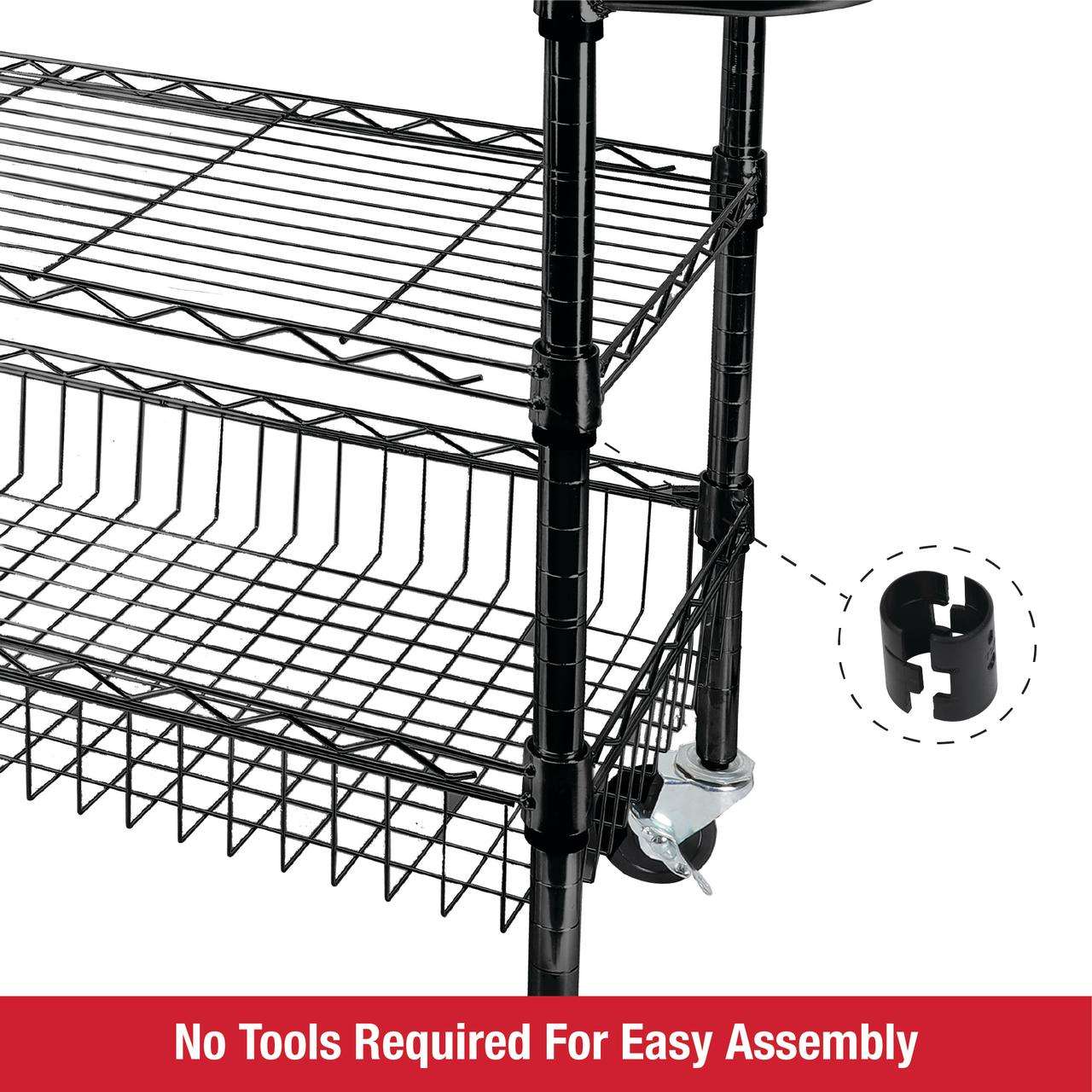 Rubbermaid 3-Tier Heavy Duty Black Rolling Utility Cart with Solid Wood Top, 300lb Capacity