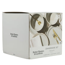 Better Homes & Gardens 12-piece dinnerware set box in white and gold
