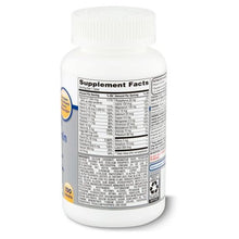 Multivitamin supplement bottle with Supplement Facts back label chart.
