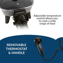Electric skillet base with adjustable temperature dial and removable thermostat control