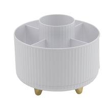 White rotating beauty organizer base with five interior sections and feet