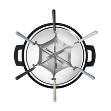 Electric fondue pot lid with stainless insert and six fork holders