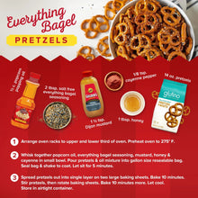 Everything bagel-themed snack ingredients shown on an oil instruction graphic