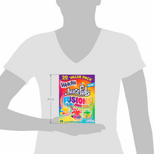 Welch's Juicefuls Fusions 20 value pack box size diagram on a white shirt